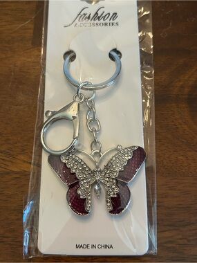 Your Choice Enamel & Crystal Butterfly Bag Charm Keychain Red or Yellow w/Silver